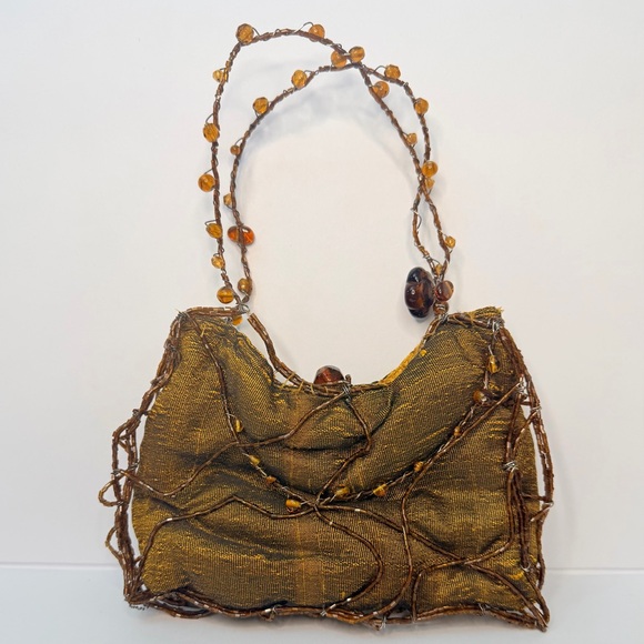 VINTAGE Mary Frances Beaded Floral Evening Bag Purse – Amber Gold – Rare! - Picture 3 of 13
